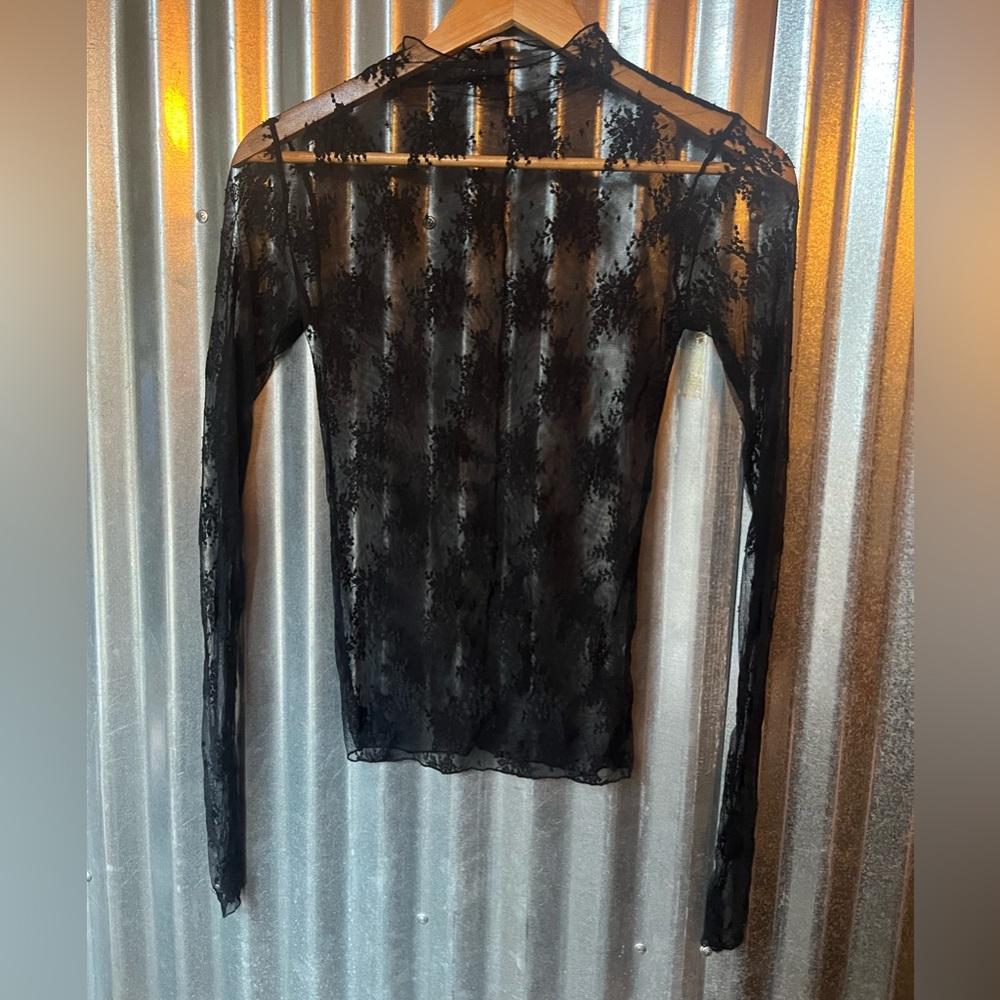 Free People Sheer Black Lace Blouse Lady Lux - Picture 3 of 6